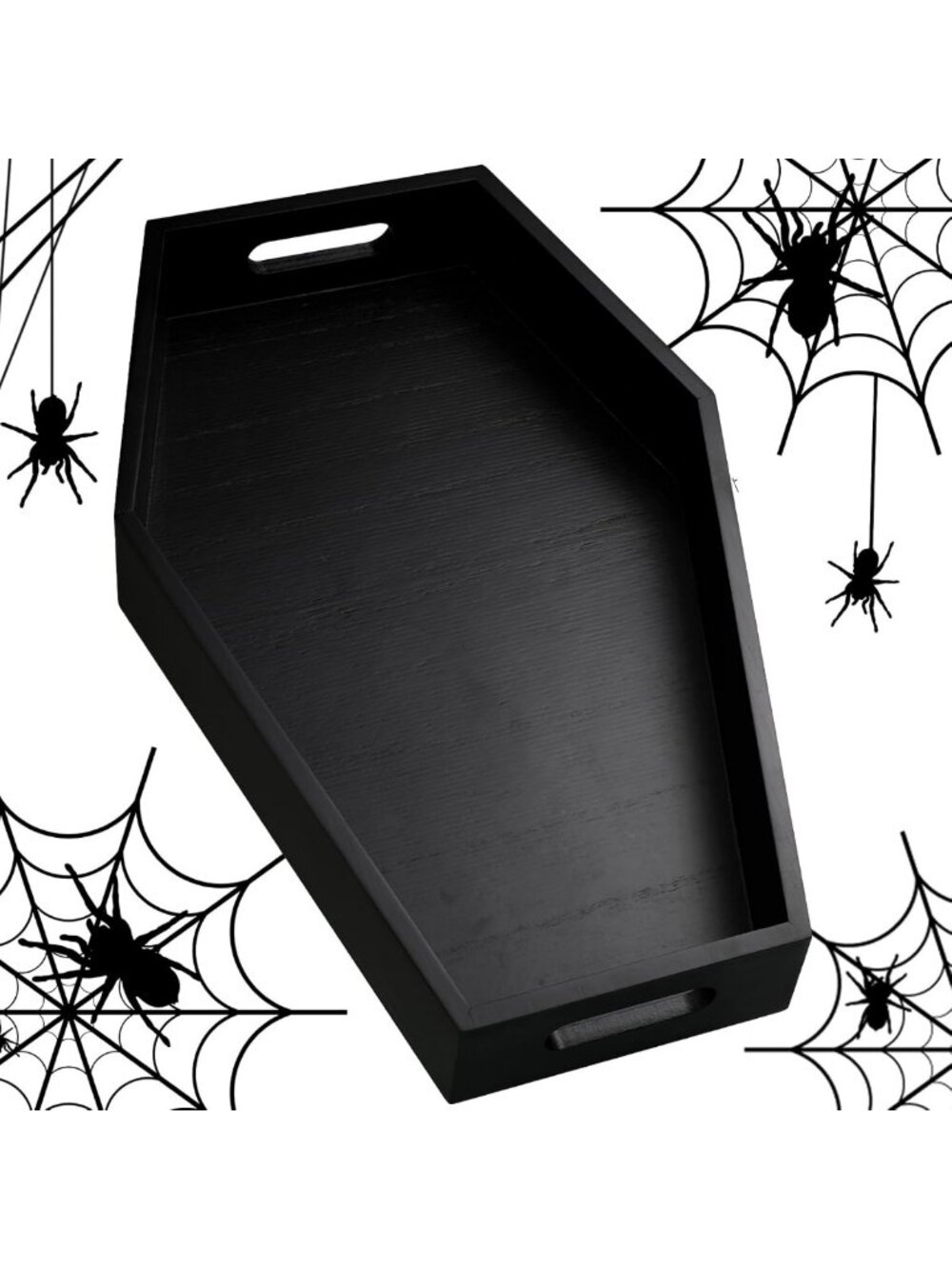 Halloween Wood Coffin Serving Tray | Black Charcuterie Board, 16.5 Inch Decor